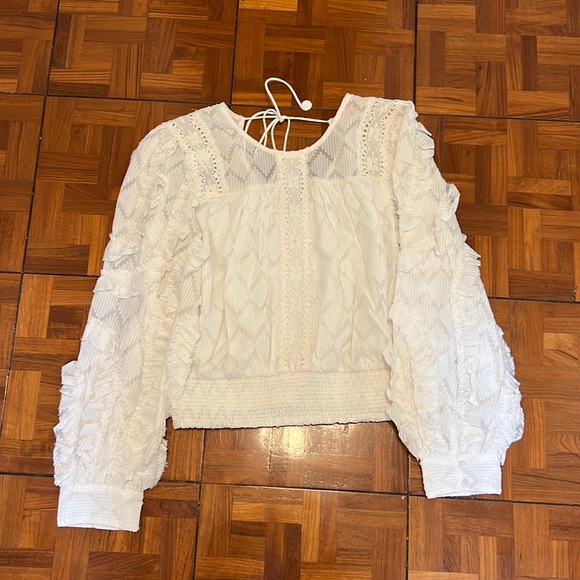 Anthropologie Tops - White Long Sleeve Ruffle Peasant Top sz M Anthropologie